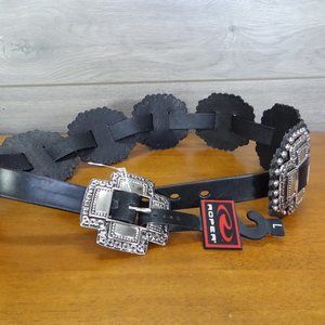 Roper Black Large Cross Concho Belt Hippie Boho